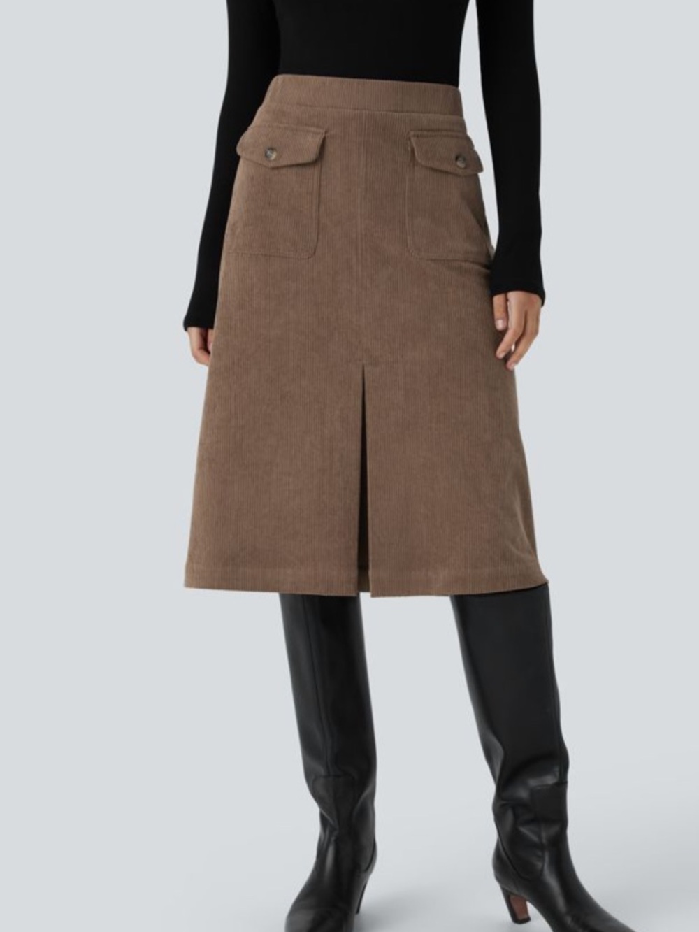 HALARA Mid Rise Front Side Flap Pocket Midi
Corduroy Casual Skirt NEW sz small